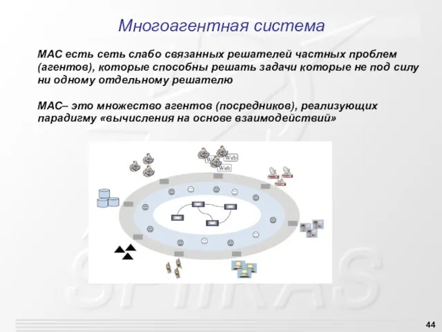 Многоагентная система МАС есть сеть слабо связанных решателей частных проблем (агентов),