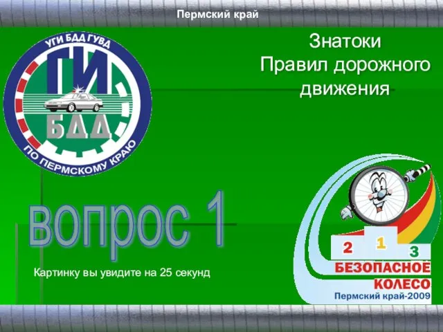 Знатоки Правил дорожного движения вопрос 1 Картинку вы увидите на 25 секунд Пермский край