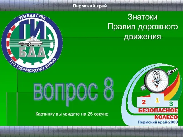 Знатоки Правил дорожного движения вопрос 8 Картинку вы увидите на 25 секунд Пермский край