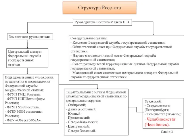 Слайд Заместители руководителя Совещательные органы: - Коллегия Федеральной службы государственной статистики;