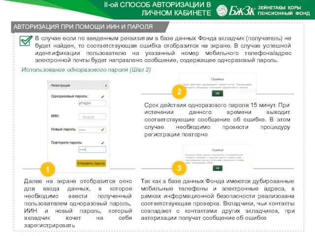 II-ой СПОСОБ АВТОРИЗАЦИИ В ЛИЧНОМ КАБИНЕТЕ В случае если по введенным