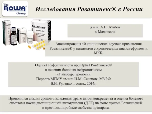 д.м.н. А.П. Азизов г. Махачкала Анализированы 40 клинических случаев применения Роватинекса®