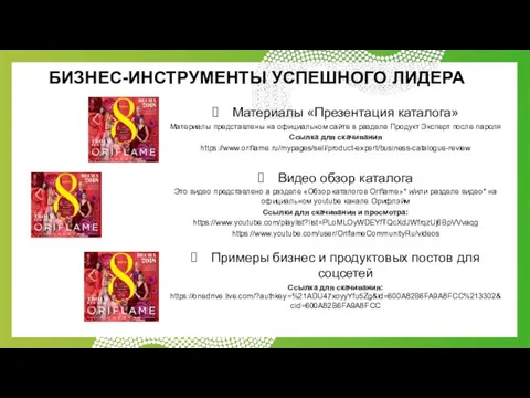 БИЗНЕС-ИНСТРУМЕНТЫ УСПЕШНОГО ЛИДЕРА Материалы «Презентация каталога» Материалы представлены на официальном сайте