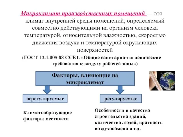 Микроклимат производственных помещений — это климат внутренней среды помещений, определяемый совместно