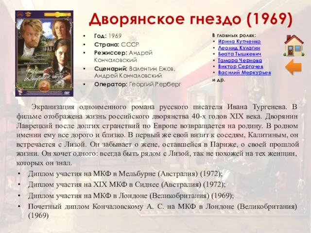 Дворянское гнездо (1969) Год: 1969 Страна: СССР Режиссер: Андрей Кончаловский Сценарий: