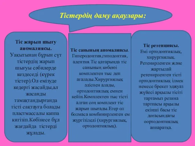 Тістердің даму ақаулары: Тіс жарып шығу аномалиясы. Уақытынан бұрын сүт тістердің