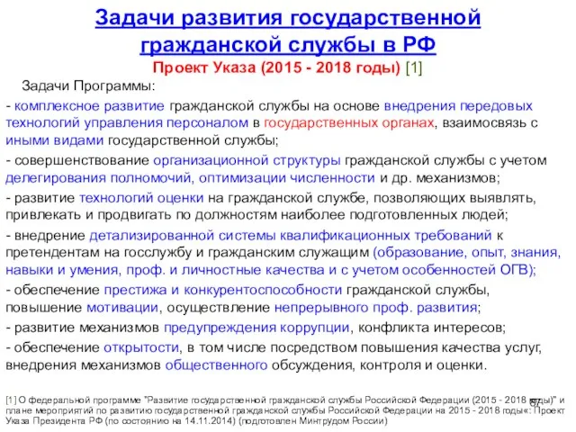 Задачи развития государственной гражданской службы в РФ Проект Указа (2015 -