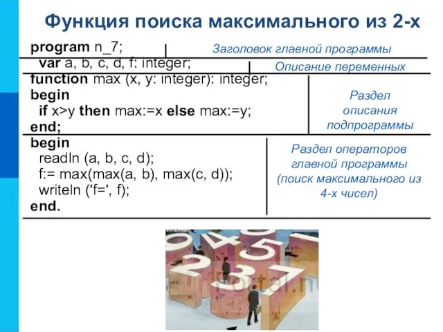 Функция поиска максимального из 2-х program n_7; var a, b, c,