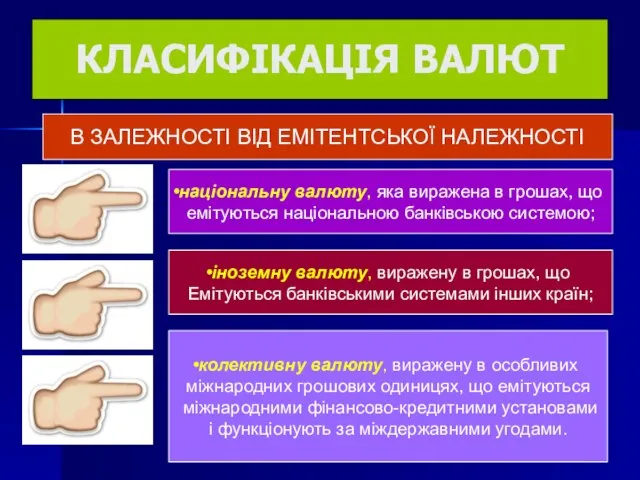 КЛАСИФІКАЦІЯ ВАЛЮТ В ЗАЛЕЖНОСТІ ВІД ЕМІТЕНТСЬКОЇ НАЛЕЖНОСТІ національну валюту, яка виражена