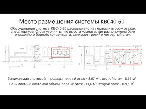 Место размещения системы KBC40-60 Оборудование системы КВС40-60 расположено на первом и