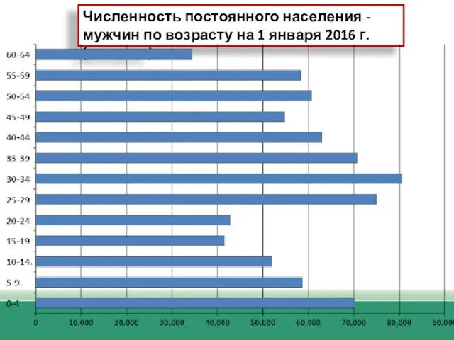 Численность постоянного населения - мужчин по возрасту на 1 января 2016 г. (человек)