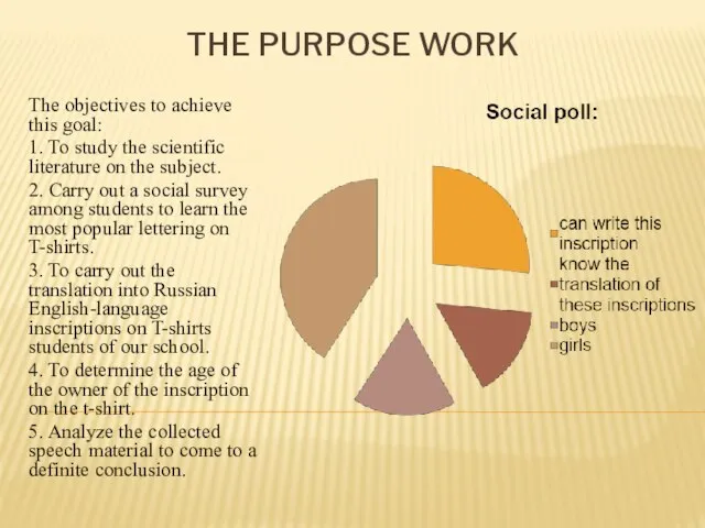 THE PURPOSE WORK The objectives to achieve this goal: 1. To