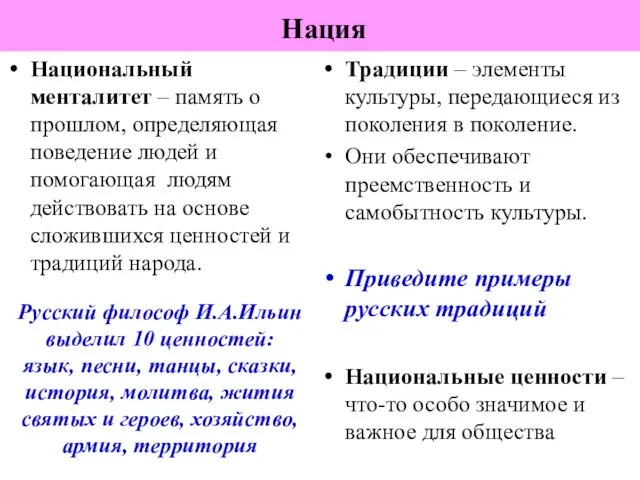 Национальный менталитет – память о прошлом, определяющая поведение людей и помогающая