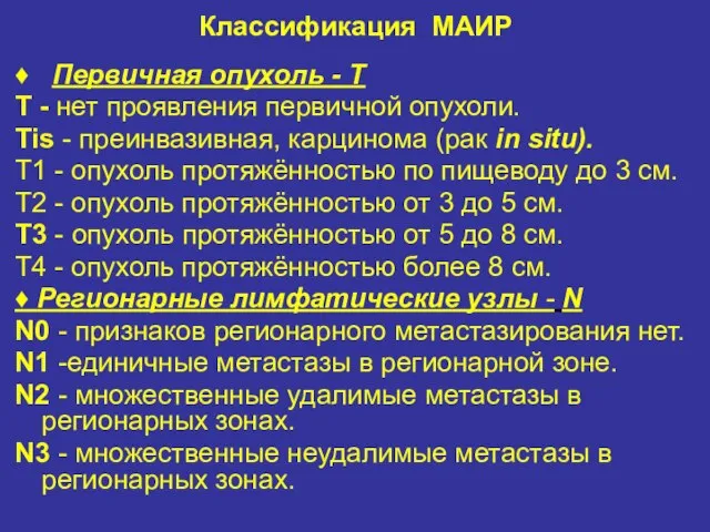 Классификация МАИР ♦ Первичная опухоль - Т Т - нет проявления