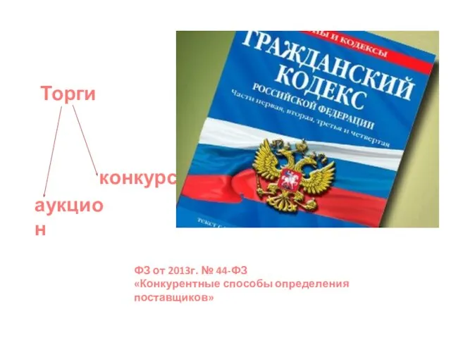 Торги конкурс аукцион ФЗ от 2013г. № 44-ФЗ «Конкурентные способы определения поставщиков»