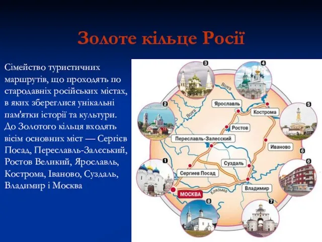 Золоте кільце Росії Сімейство туристичних маршрутів, що проходять по стародавніх російських