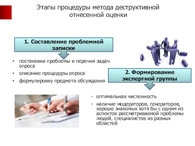 Этапы процедуры метода деструктивной отнесенной оценки 1. Составление проблемной записки постановки