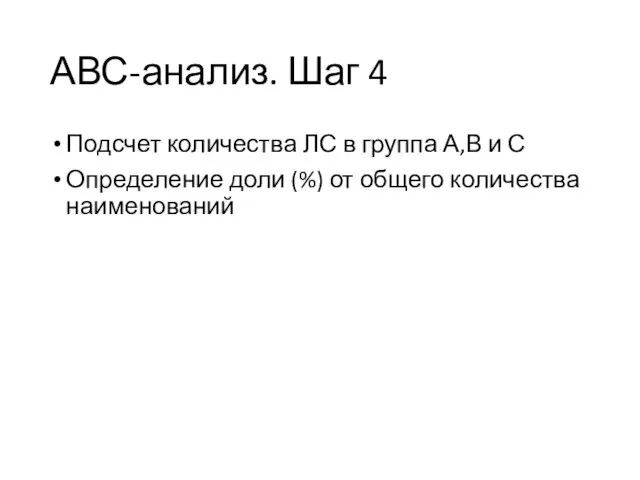 АВС-анализ. Шаг 4 Подсчет количества ЛС в группа А,В и С