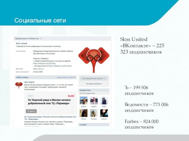 Социальные сети Slon United «ВКонтакте» – 225 323 подписчиков Ъ –