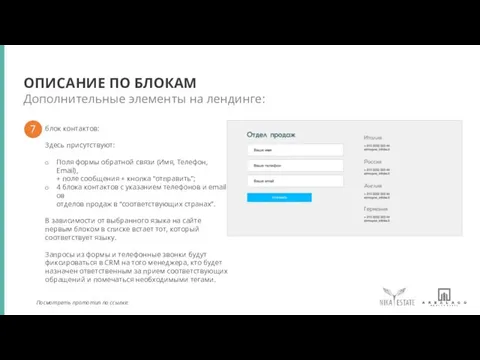 Дополнительные элементы на лендинге: ОПИСАНИЕ ПО БЛОКАМ блок контактов: Здесь присутствуют: