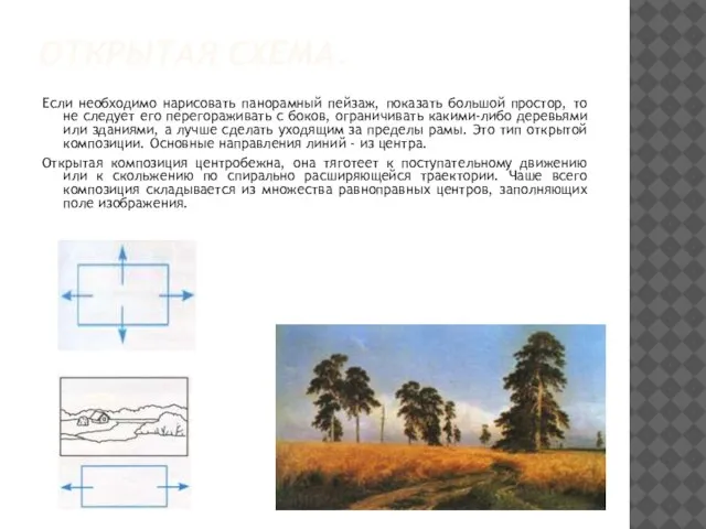 ОТКРЫТАЯ СХЕМА. Если необходимо нарисовать панорамный пейзаж, показать большой простор, то