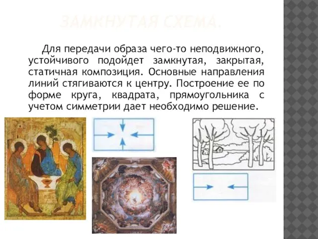 ЗАМКНУТАЯ СХЕМА. Для передачи образа чего-то неподвижного, устойчивого подойдет замкнутая, закрытая,