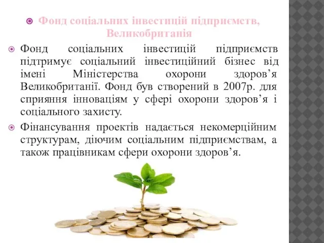 Фонд соціальних інвестицій підприємств, Великобританія Фонд соціальних інвестицій підприємств підтримує соціальний