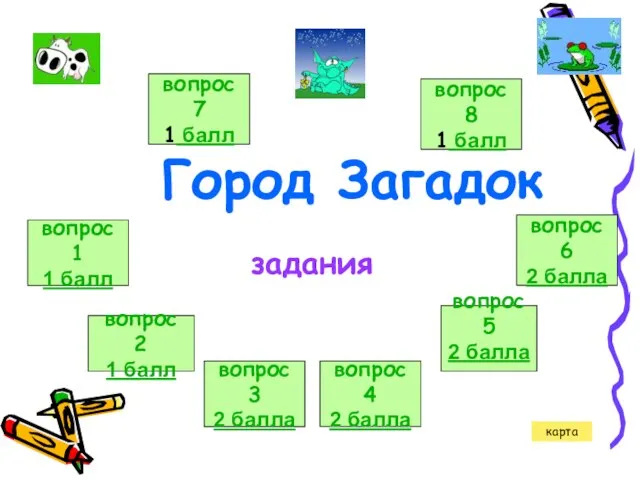 Город Загадок вопрос 1 1 балл вопрос 2 1 балл вопрос