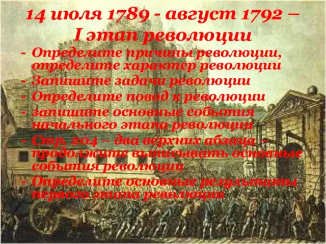 14 июля 1789 - август 1792 – I этап революции Определите