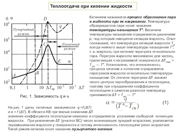 Теплоотдача при кипении жидкости Рис. 1. Зависимость q и α Кипением