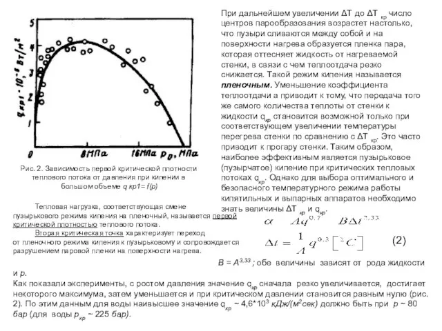 Рис. 2. Зависимость первой критической плотности теплового потока от давления при