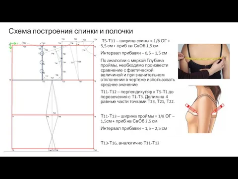 Т5-Т11 – ширина спины = 1/8 ОГ + 5,5 см +