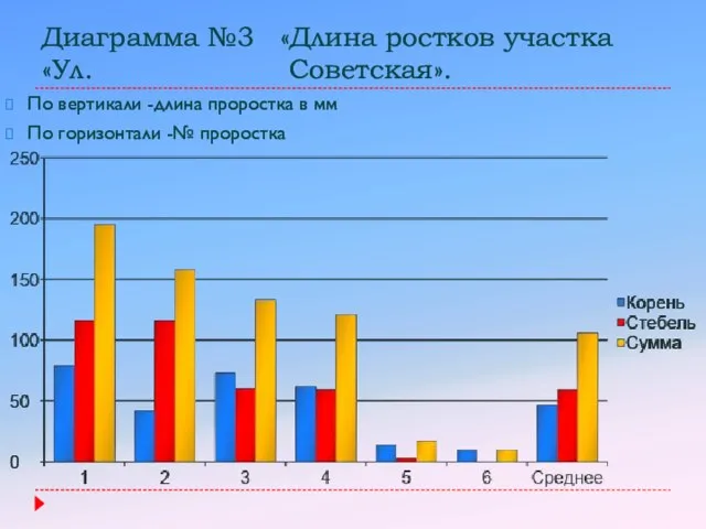 Диаграмма №3 «Длина ростков участка «Ул. Советская». По вертикали -длина проростка