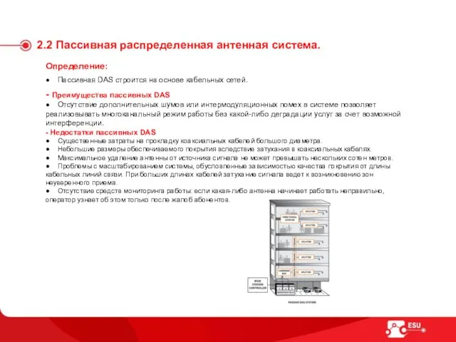 Определение: ● Пассивная DAS строится на основе кабельных сетей. - Преимущества