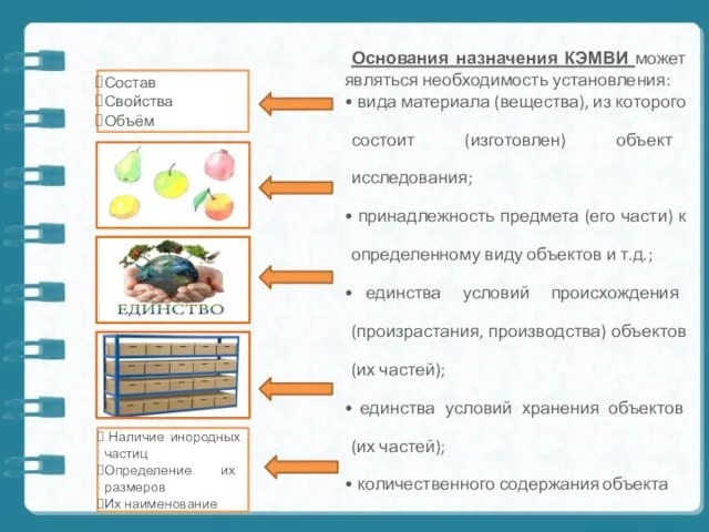 Основания назначения КЭМВИ может являться необходимость установления: вида материала (вещества), из