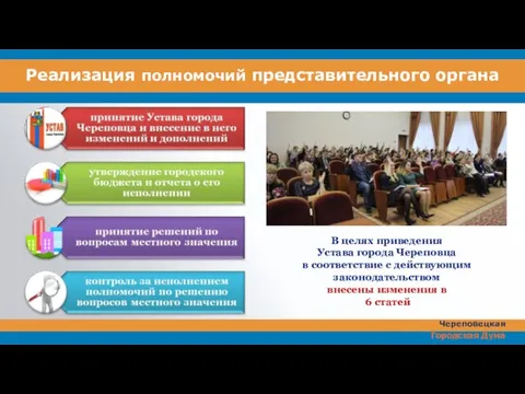 Реализация полномочий представительного органа В целях приведения Устава города Череповца в
