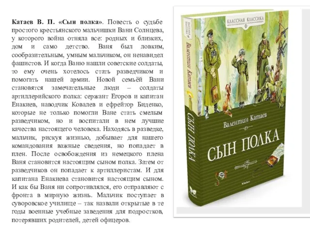 Катаев В. П. «Сын полка». Повесть о судьбе простого крестьянского мальчишки