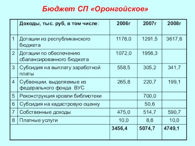 Бюджет СП «Оронгойское»