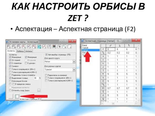 КАК НАСТРОИТЬ ОРБИСЫ В ZET ? Аспектация – Аспектная страница (F2)