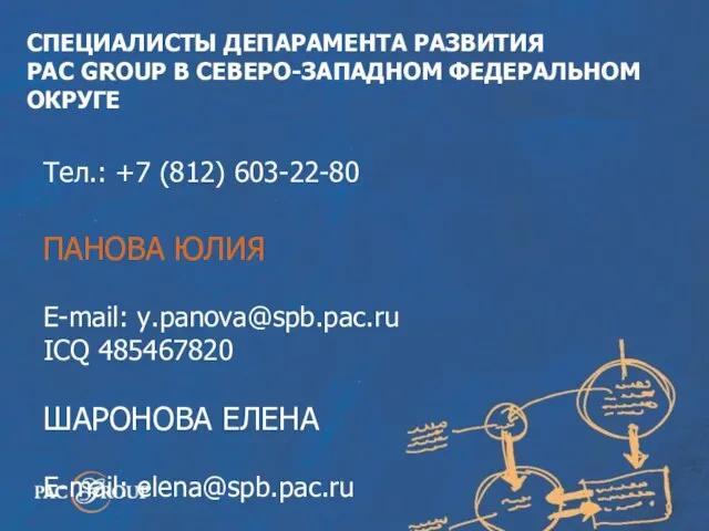 Тел.: +7 (812) 603-22-80 СПЕЦИАЛИСТЫ ДЕПАРАМЕНТА РАЗВИТИЯ PAC GROUP В СЕВЕРО-ЗАПАДНОМ