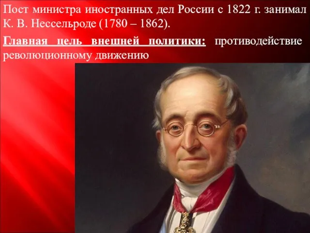 Пост министра иностранных дел России с 1822 г. занимал К. В.