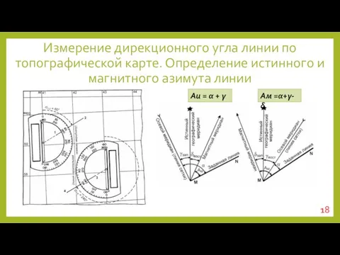 Измерение дирекционного угла линии по топографической карте. Определение истинного и магнитного