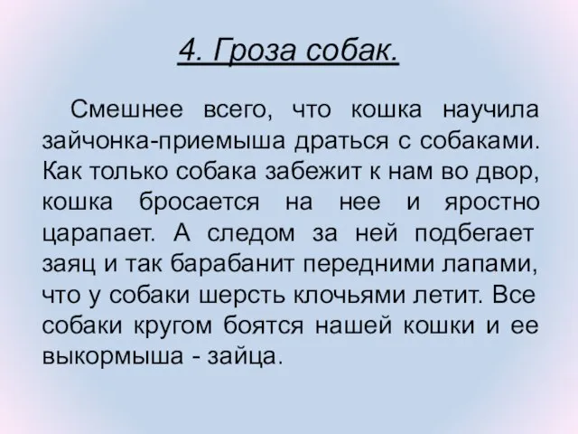 Смешнее всего, что кошка научила зайчонка-приемыша драться с собаками. Как только