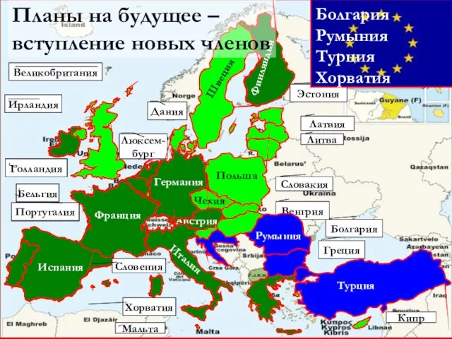 Люксем-бург Планы на будущее – вступление новых членов Болгария Румыния Турция Хорватия
