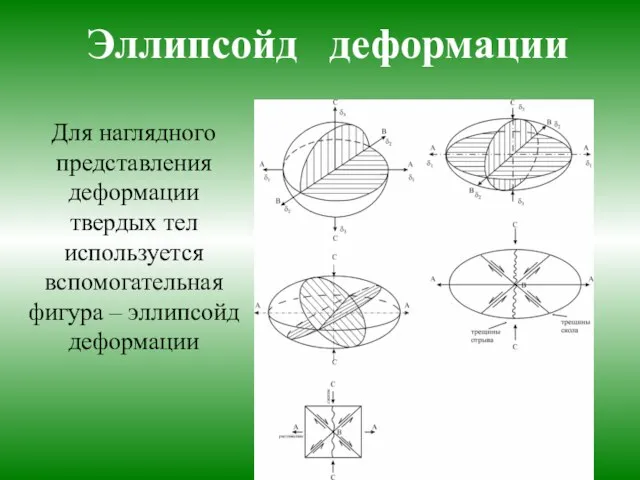 Эллипсойд деформации Для наглядного представления деформации твердых тел используется вспомогательная фигура – эллипсойд деформации