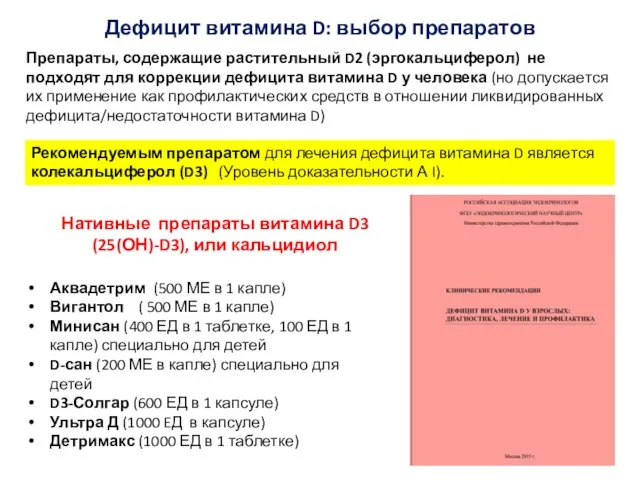 Нативные препараты витамина D3 (25(ОН)-D3), или кальцидиол Дефицит витамина D: выбор