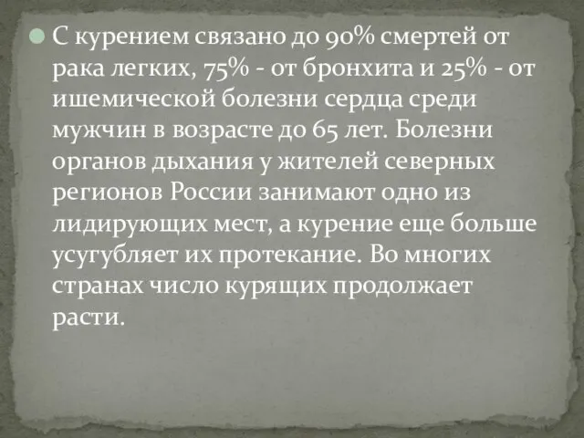 С курением связано до 90% смертей от рака легких, 75% -