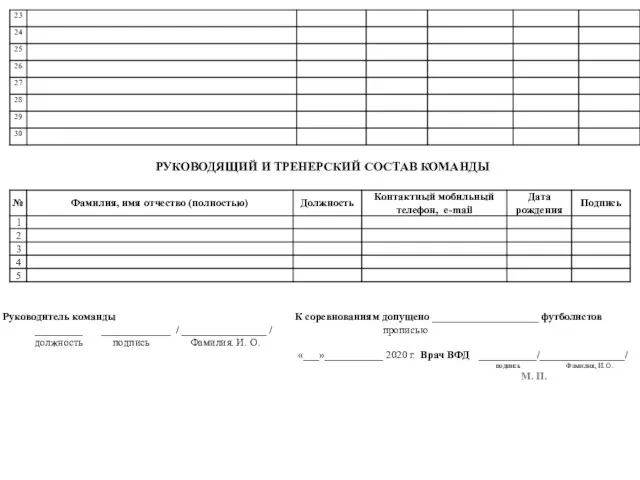 РУКОВОДЯЩИЙ И ТРЕНЕРСКИЙ СОСТАВ КОМАНДЫ