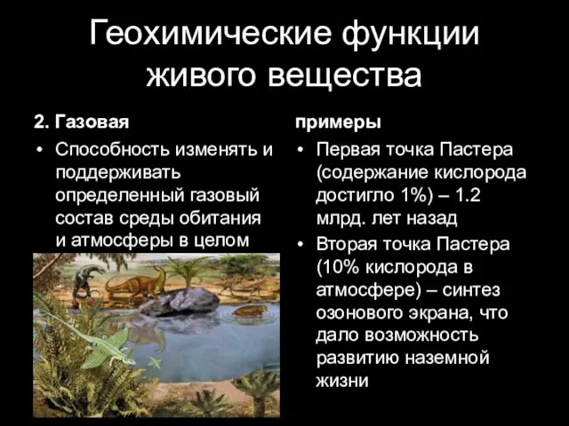 Геохимические функции живого вещества 2. Газовая Способность изменять и поддерживать определенный