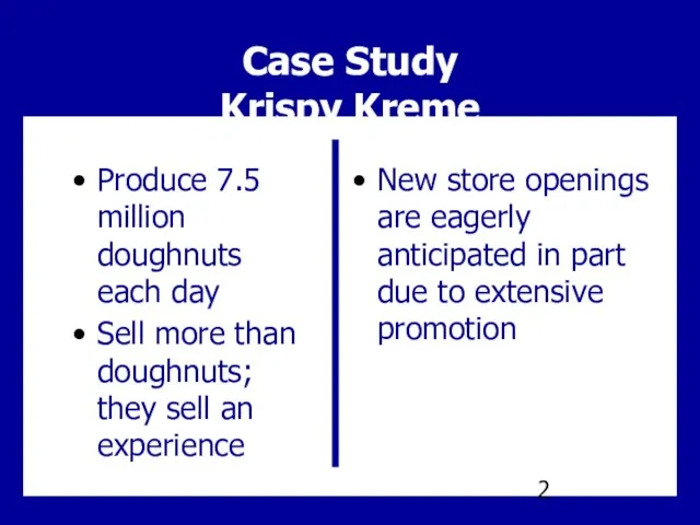 Produce 7.5 million doughnuts each day Sell more than doughnuts; they